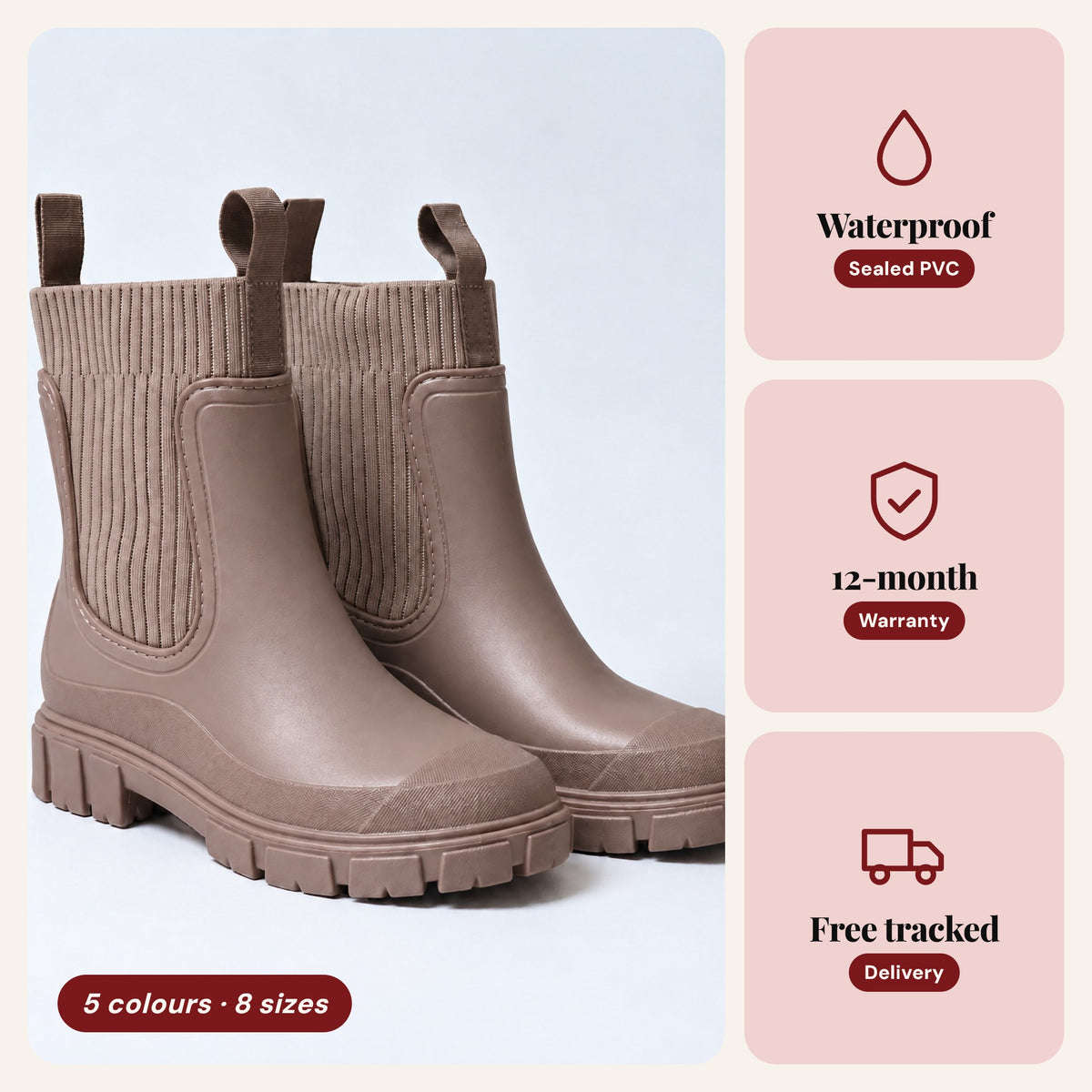 The Cherry Drop rain boot in Cherry Stone, key features